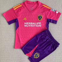 23-24 LA Galaxy Pink GoalKeeper Kids Soccer Jersey (带章)