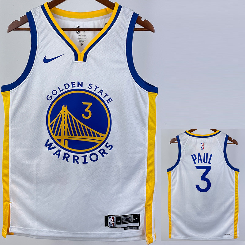 US$ 26.00 - 22-23 WARRIORS PAUL #3 White Top Quality Hot Pressing NBA Jersey  (V领) - m.