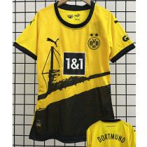 23-24 Dortmund Home Women Soccer Jersey (女)左袖带广告