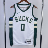 22-23 BUCKS LILLARD #0 Home White Top Quality Hot Pressing NBA Jersey(V领)