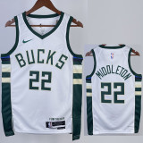 22-23 BUCKS MIDDLETON #22 Home White Top Quality Hot Pressing NBA Jersey(V领)