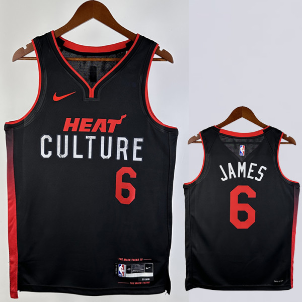 23-24 HEAT JAMES #6 Black City Edition Top Quality Hot Pressing NBA Jersey (V领）