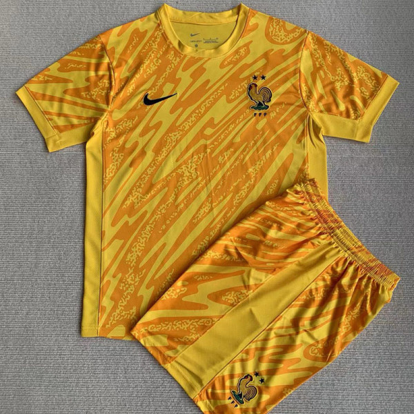 24-25 France Yellow GoalKeeper Kids Soccer Jersey