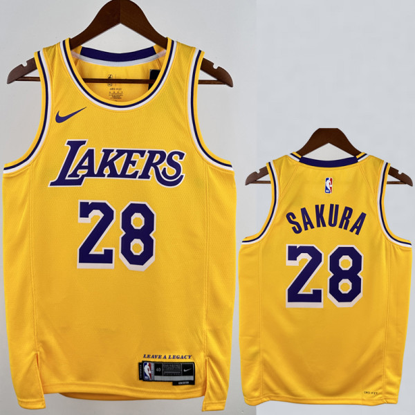 22-23 LAKERS SAKURA #28 Yellow Top Quality Hot Pressing NBA Jersey(圆领)