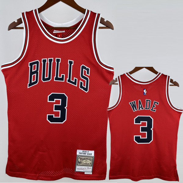 2016-2017 BULLS WADE #3 Red Retro Top Quality Hot Pressing NBA Jersey(圆领）