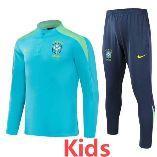 24-25 Brazil Green Kids Half Pull Tracksuit (童装)(半拉链)