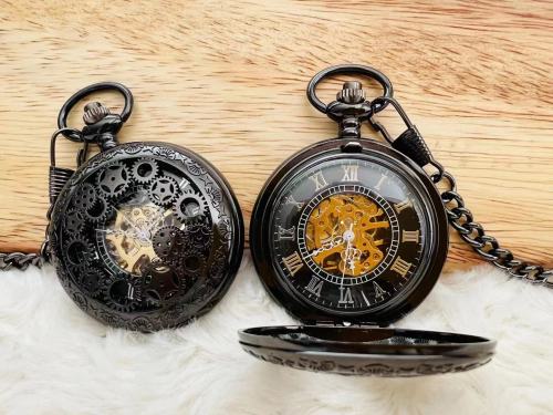 Vintage Luxury Gearwheel Roman Numerals Hand-winding Mechanical Women Pocket Watch Chain