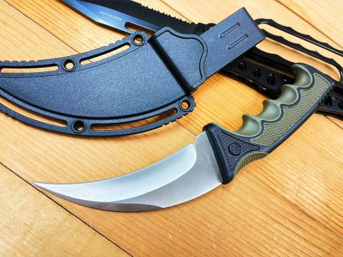 8.75  Military Tactical SILVER KARAMBIT Fixed Blade Survival Talon Claw Hunting Knife+ SHEATH