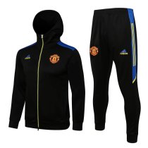 Mens Manchester United Hoodie Jacket + Pants Training Suit Black - Yellow 2021/22