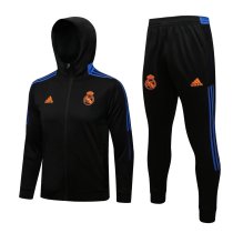 Mens Real Madrid Hoodie Jacket + Pants Training Suit Black - Blue 2021/22
