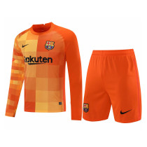 Mens Barcelona Goalkeeper Orange Long Sleeve Jersey + Shorts Set 2021/22