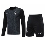 Mens France Goalkeeper Black Long Sleeve Jersey + Shorts Set 2021/22