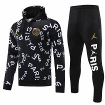 Mens PSG x JORDAN Hoodie Sweatshirt + Pants Suit Black Letters ​2021/22