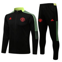 Mens Manchester United Jacket + Pants Training Suit Black - Green 2021/22