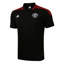 Mens Manchester United Polo Shirt Black - Red 2021/22