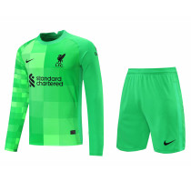 Mens Liverpool Goalkeeper Green Long Sleeve Jersey + Shorts Set 2021/22
