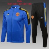 Kids Manchester United Jacket + Pants Training Suit Blue 2021/22