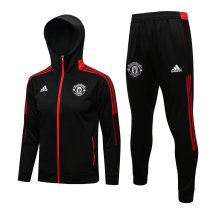 Mens Manchester United Hoodie Jacket + Pants Training Suit Black 2021/22