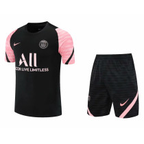 Mens PSG Short Training Suit Black - Pink 2021/22