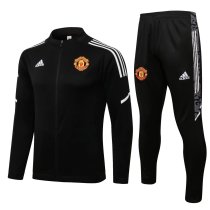 Mens Manchester United Jacket + Pants Training Suit Black - White 2021/22