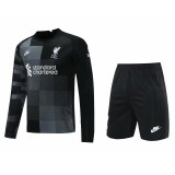 Mens Liverpool Goalkeeper Black Long Sleeve Jersey + Shorts Set 2021/22