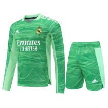 Mens Real Madrid Goalkeeper Green Long Sleeve Jersey + Shorts Set 2022/23