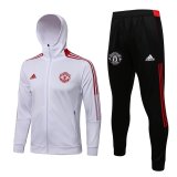 Mens Manchester United Hoodie Jacket + Pants Training Suit White 2021/22