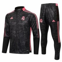 Mens Real Madrid Jacket + Pants Training Suit Black Pattern 2021/22