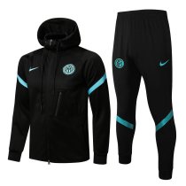 Mens Inter Milan Hoodie Jacket + Pants Training Suit Black 2021/22