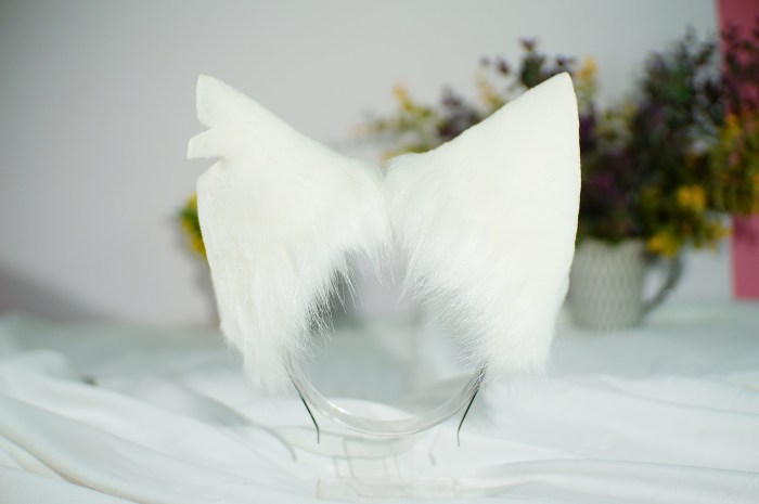 white pink tail and ear set Cat ear and tail set cat tail animal cosplay petplay faux fur puppy tail plug mature kitsune ears