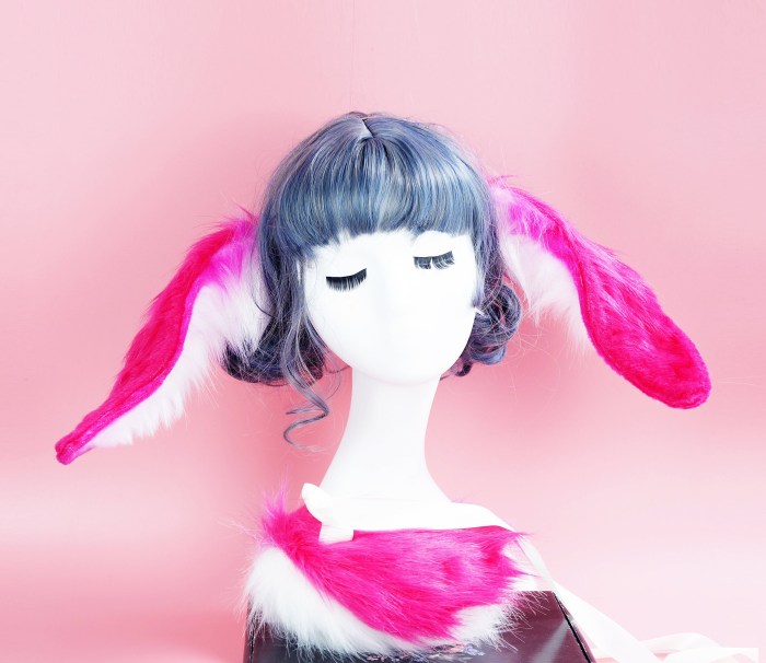 bunny tail, pink rabbit ears, faux fur ears, rose bunny ears, animal ears, cosplay ear, kitten ears, anime cosplay, 167