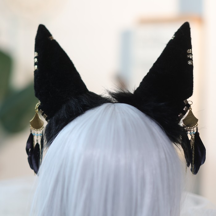 Custom Anubis Animal Ears,Gray Black Ears Beast Tail,Fox Ears and Tail,Ear Headband,Anime Ear,Cosplay Ear Tail,Realistic Fox Ears