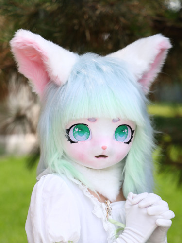 Fresh and lovely summer mint ice cream-kigunumi mask head, a fresh and lovely kitten in summer for romantic holiday parties Halloween surprise gift Halloween costume party special mask kitty kigurumi fursuit mask head, a Halloween gift for my daughter lolita cosplay party accessories