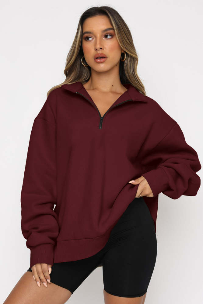 Black Quarter Zip Up Oversized Sweatshirt