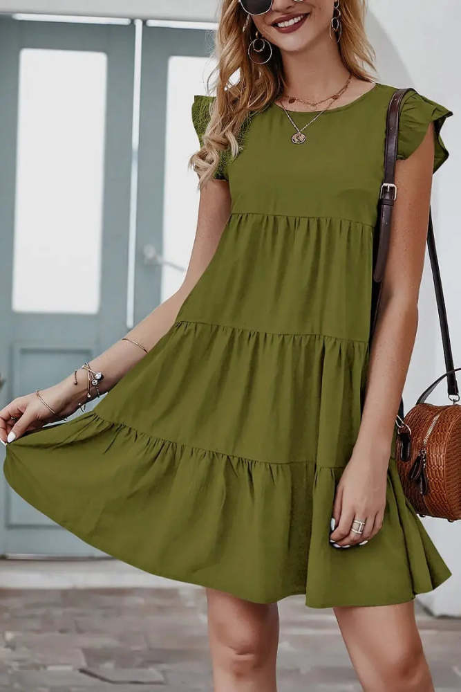 Summer Sleeveless Ruffle Sleeve Flowy Pleated Dress