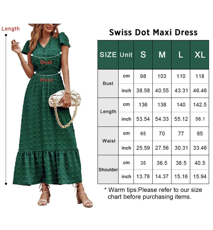 V Neck Swiss Dot Ruffle Tiered Smocked Cocktail Maxi Dress