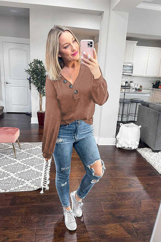 Oversized Slouchy Faux Button Lightweight Sweatshirt