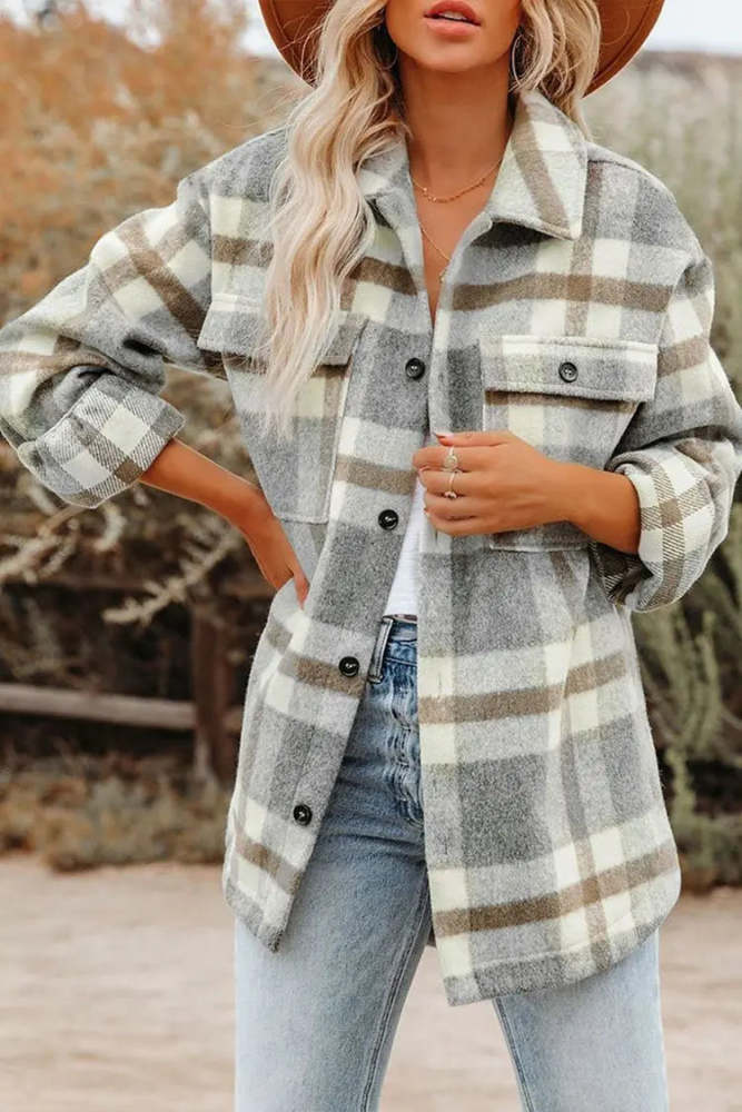 Oversized Flannel Plaid Shirt Jacket Button-down