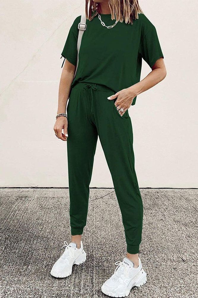 Two Piece Outfit Short Sleeve  Pullover Tops Tracksuits