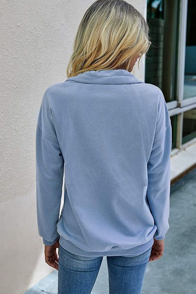 Lapel Zipper  Drawstring Loose Pullover Sweatshirt