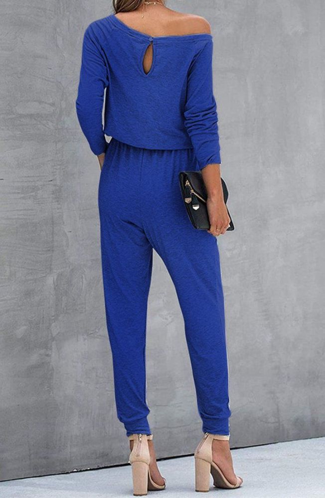 Loose Off Shoulder Elastic Waist Stretchy Jumpsuit