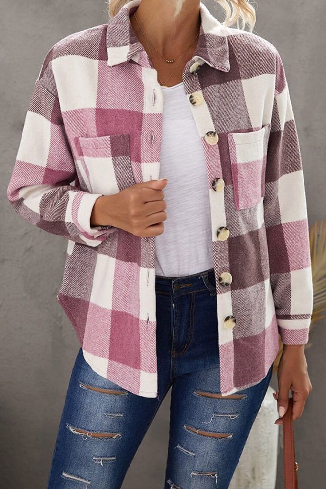 Women's Boyfriend Oversized Flannel Plaid Short Shirt Jacket