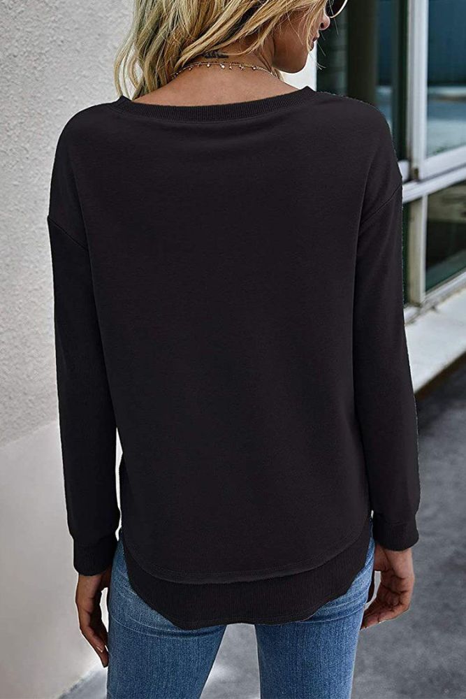 Crew Neck Split Pullover Top Oversized Sweatshirt