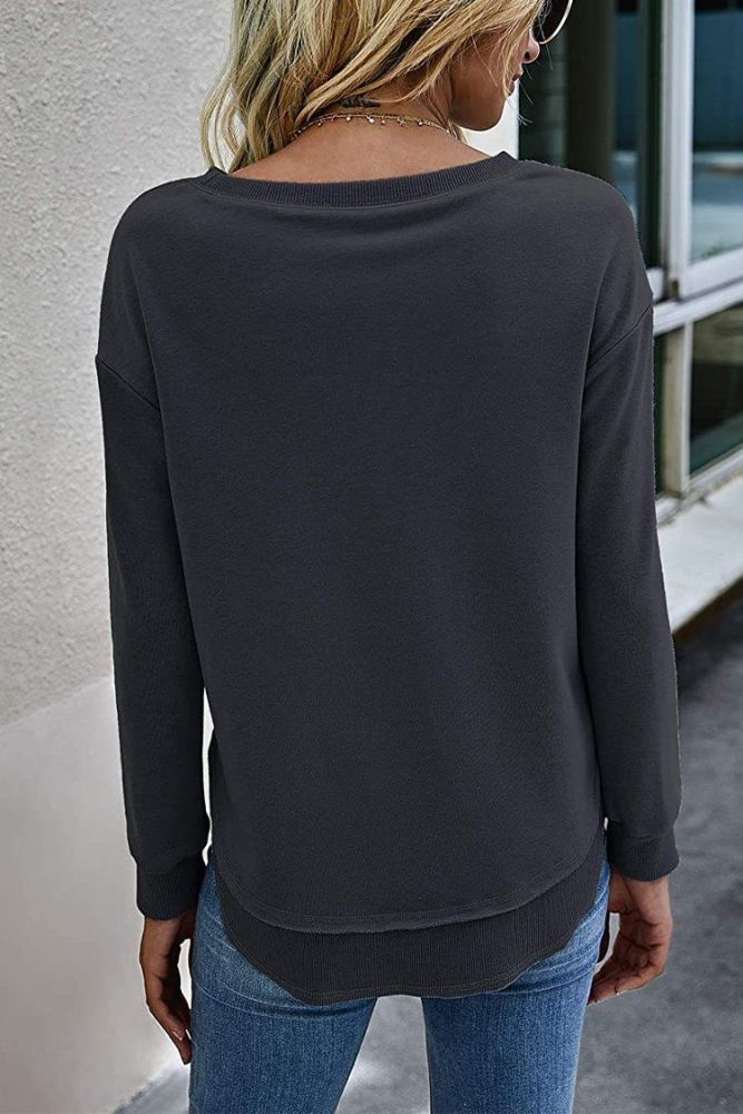 Crew Neck Split Pullover Top Oversized Sweatshirt