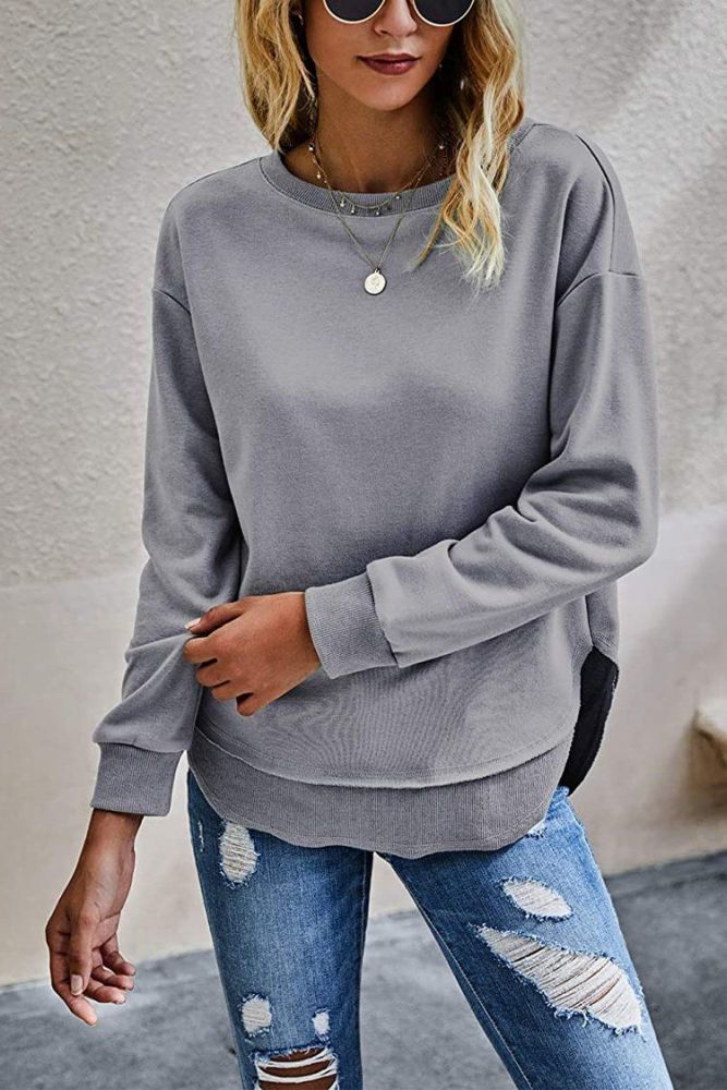 Crew Neck Split Pullover Top Oversized Sweatshirt