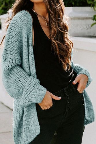 Drop Shoulder Open Front Knit Oversized Sweater Cardigan