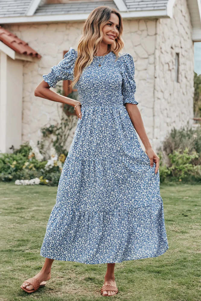 Summer Ruffle Bohemian Tiered Smocked Maxi Dress