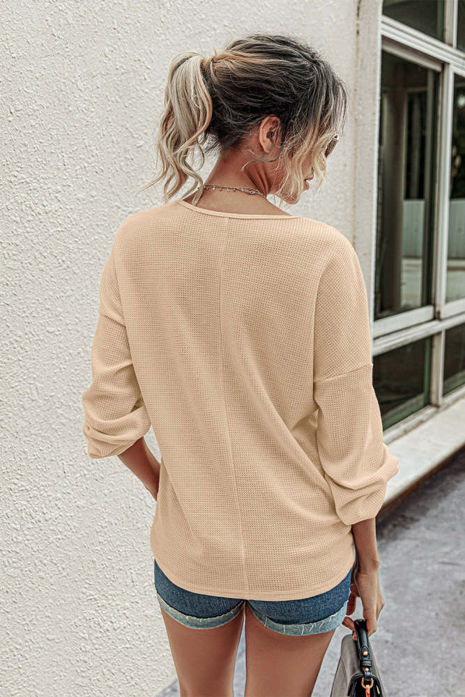 Oversized Slouchy Faux Button Lightweight Sweatshirt