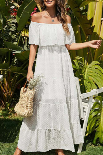 Off Shoulder Polka Dots  Maxi Dress with Belt