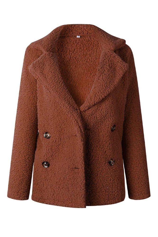 Lapel Buttons Front Faux Shearling Shaggy Oversized Coat Jacket